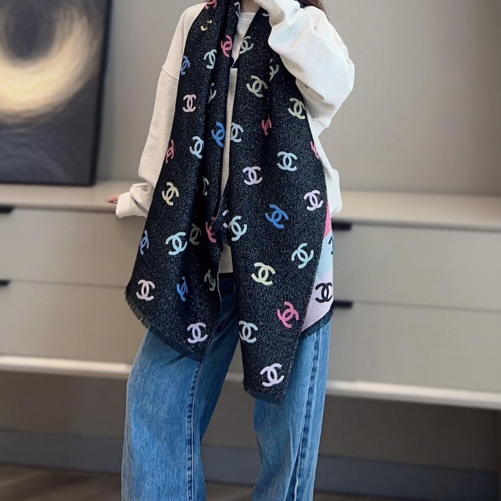 BRAND NEW! RARE UNUSED Chanel Multicolor CC Rainbow Shawl SCARF Reversible